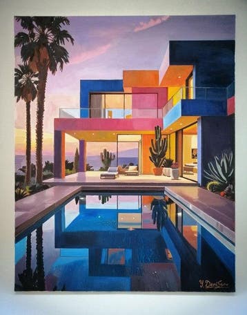 Yuri Denissov - Belle villa moderne au crépuscule, Antiek en Kunst, Kunst | Schilderijen | Modern