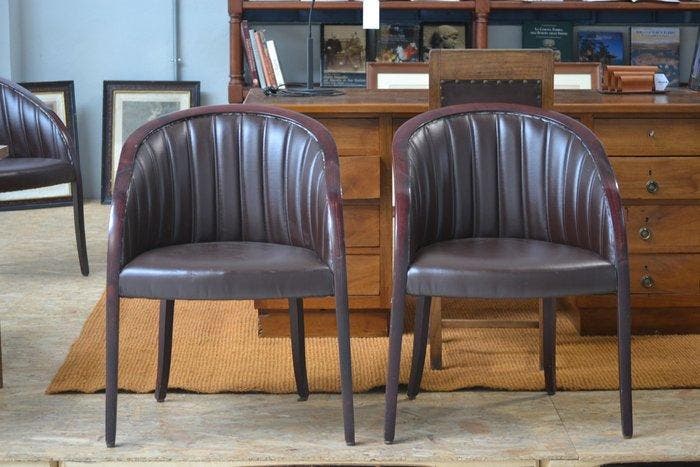 Stoel - Hout, Leder - Paar pozzetto-fauteuils., Antiquités & Art, Art | Objets design