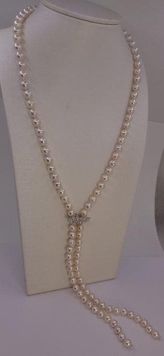 Halsketting 7x7,5 mm dubbele Akoya-parels, Zilver, Nieuw