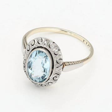 Bague - 14 carats Or jaune - Diamant - Aigue-marine