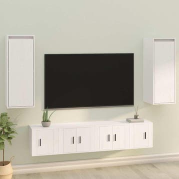 vidaXL Wandkasten 2 st 30x30x80 cm massief grenenhout wit, Verzenden