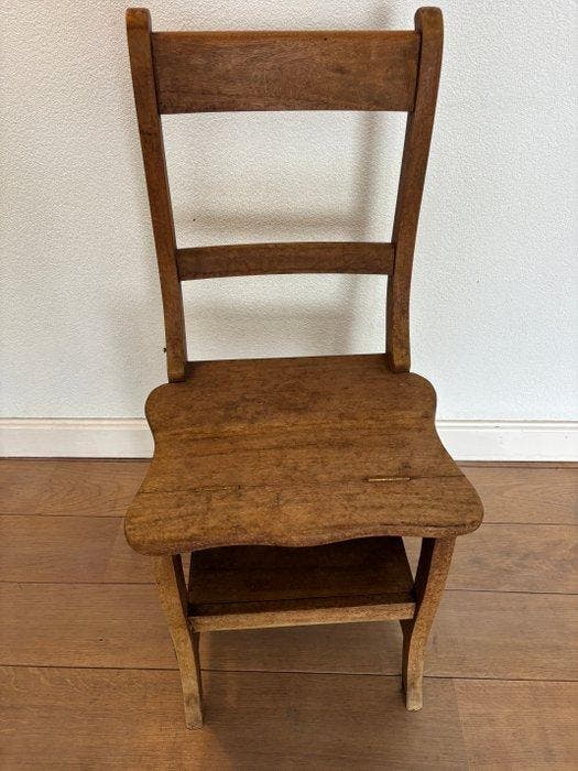 Chaise - Bois, Laiton - Chaise de bibliothèque / Escalier, Antiquités & Art, Curiosités & Brocante