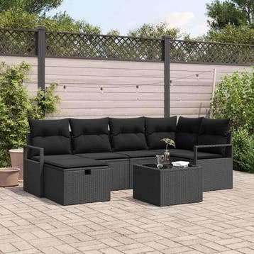 vidaXL Bankstel 7 st Zwart poly rattan, Verzenden