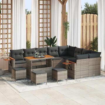 vidaXL Tuinbank Set 13 st Grijs poly rattan, Verzenden