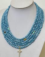 Halsketting, ZEER LANG, (252 cm) van natuurlijke aquamarijn