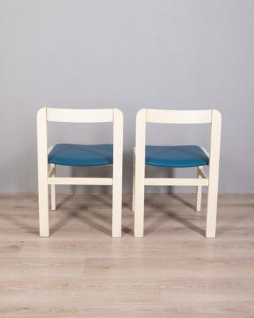 Chaise - Bois, Cuir - Deux chaises vintage