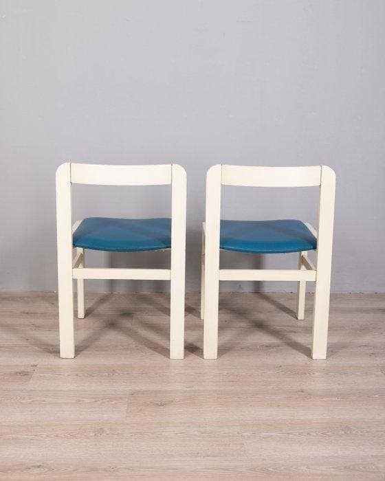 Chaise - Bois, Cuir - Deux chaises vintage, Antiquités & Art, Art | Objets design