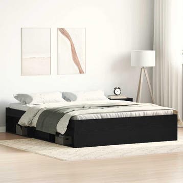 vidaXL Bedframe zonder matras 150x200 cm bewerkt hout zwart, Huis en Inrichting, Slaapkamer | Bedden, Verzenden, Nieuw