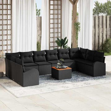 vidaXL Tuinbank Set 11 st Zwart poly rattan, Tuin en Terras, Verzenden, Nieuw