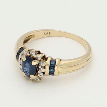 Bague - 14 carats Or jaune - Diamant - Saffier, Handtassen en Accessoires, Nieuw