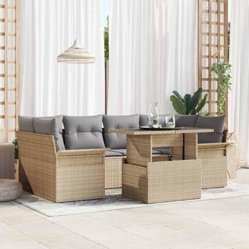 vidaXL Tuinbank Set 7 st Beige [Synthetisch]: Poly Riet, Verzenden