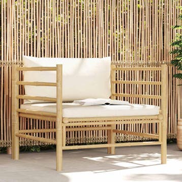 vidaXL Tuinbank met crèmewitte kussens bamboe, Verzenden, Nieuw