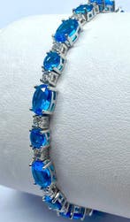 Zonder minimumprijs - Armband Zilver - 4.20ct. tw. Saffier -