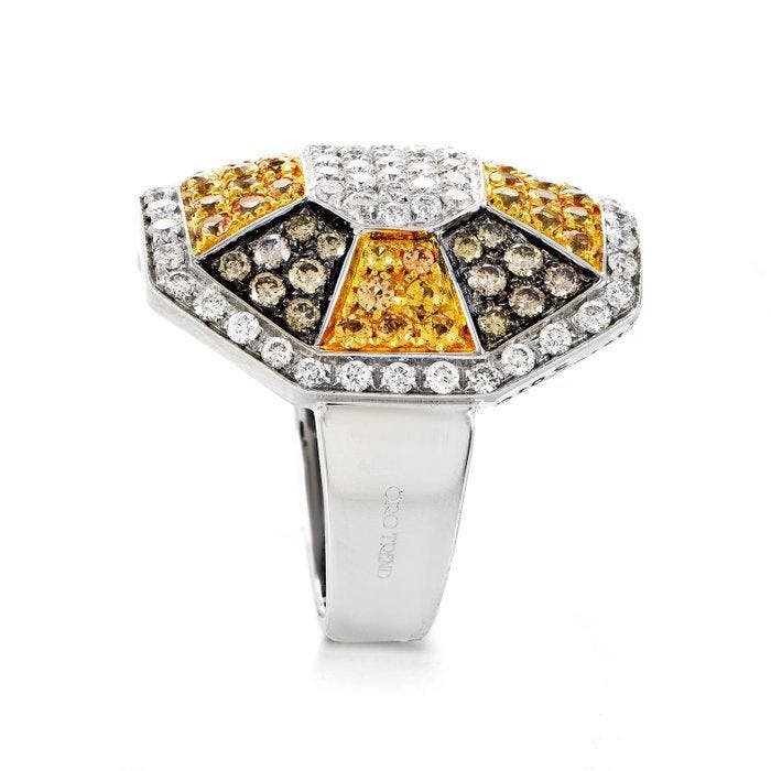 Ring - 18 karaat Witgoud, 18K Witgouden Ring met Diamant en, Handtassen en Accessoires, Ringen