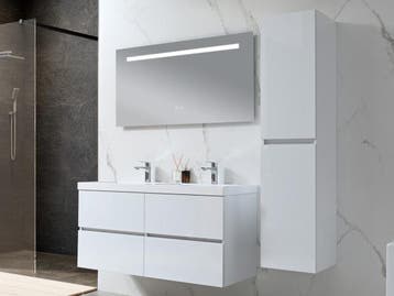 Veiling - Badkamermeubel 120 cm - Hoogglans wit + witte wasb, Nieuw