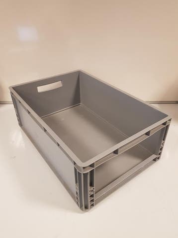 Magazijnbak 600x400x220 mm euronorm grijs pp gebruikt, Ophalen of Verzenden
