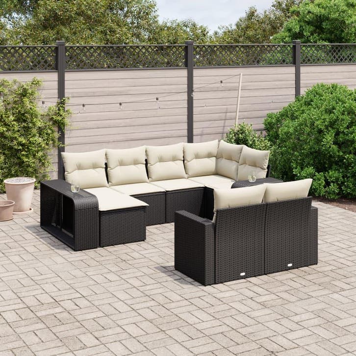 vidaXL 10-delige Loungeset met kussens poly rattan zwart, Jardin & Terrasse, Ensembles de jardin, Envoi