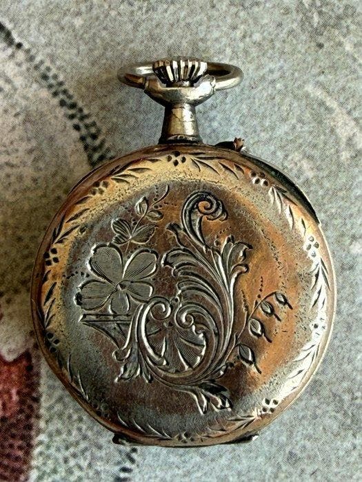 Antique Pocket Watch - Engraved Gold-Plated Case – 30 mm –, Handtassen en Accessoires, Horloges | Heren