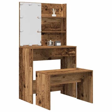 vidaXL Kaptafelset met LED-verlichting bewerkt hout oud, Verzenden, Nieuw