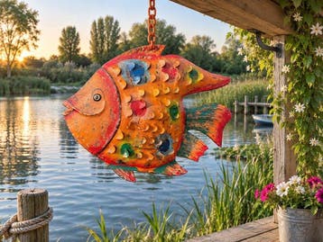 Beeld, 87 cm long handmade tropical fisch - 46 cm - blik