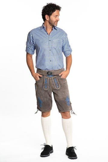 Lederhose Leer Kort Schaduw Blauw en Riem, Verzenden, Nieuw