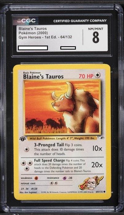 Graded card - Blaine`s Tauros #064 *First Edition* - Gym, Hobby en Vrije tijd, Verzamelkaartspellen | Pokémon