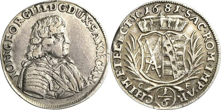 1/6 taler, daalder 1681, Sachsen-kurlinie ab 1547 (albert..., Timbres & Monnaies, Monnaies | Europe | Monnaies non-euro, Envoi