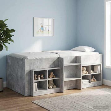 vidaXL Kinderhoogslaper Betongrijs 100 x 200 cm Bewerkt hout, Verzenden
