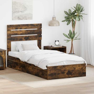 vidaXL Opbergbed met lade Rook Eiken 90 x 200 cm Bewerkt, Verzenden