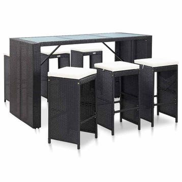 vidaXL 7-delige Tuinbarset met kussens poly rattan zwart, Tuin en Terras, Verzenden, Nieuw