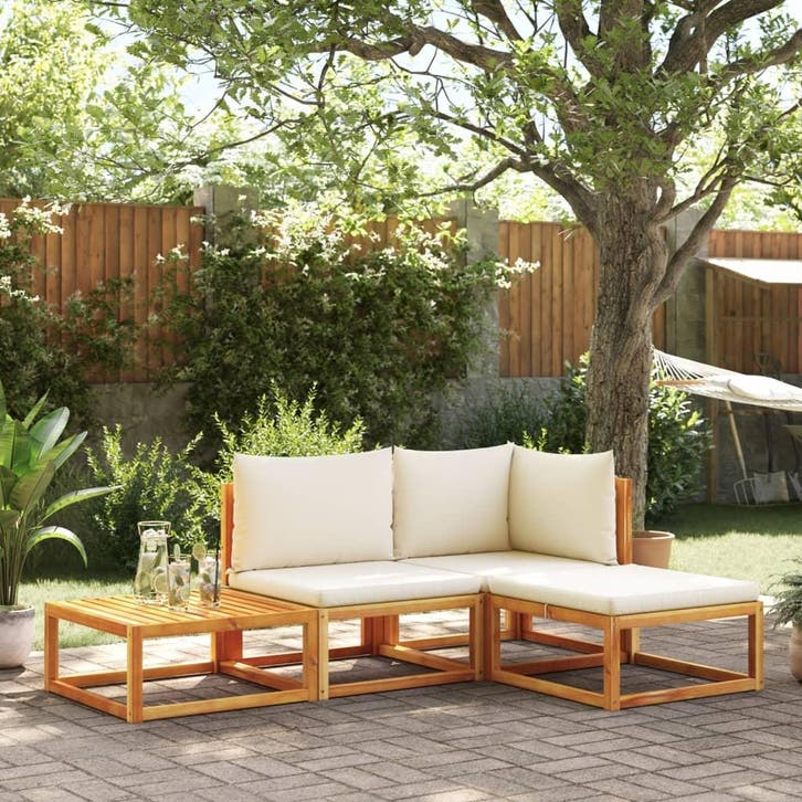 vidaXL 4-delige tuinbankset met kussens acaciahout & touw, Tuin en Terras, Tuinsets en Loungesets, Nieuw, Verzenden