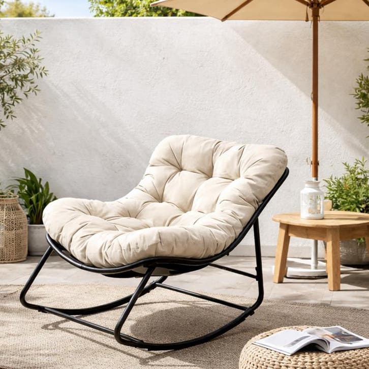 Fauteuil à bascule avec coussin - crème - 103 x 78 x 76 cm |, Huis en Inrichting, Fauteuils, Verzenden