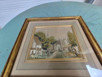 Wandtapijt - 38 cm - 34 cm - Soierie Lyonnaise, Antiek en Kunst