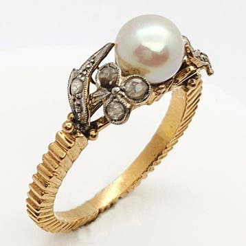Bague - 18 carats Or jaune Perle - Diamant, Bijoux, Sacs & Beauté, Bagues