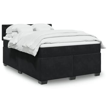 vidaXL Boxspring met matras fluweel zwart 140x200 cm, Verzenden