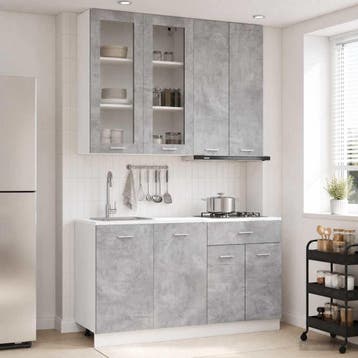 vidaXL Keukenblok LYON 4 st Betongrijs Bewerkt hout, Verzenden, Nieuw