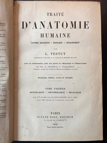 L. Testut - Traité d’Anatomie Humaine - 1893, Antiek en Kunst