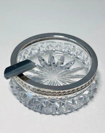 Asbak - .800 zilver - Kristalglas zilvergeplateerd, Antiek en Kunst