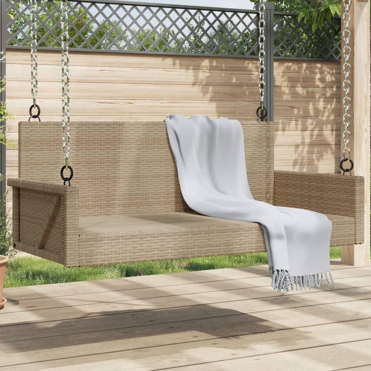 vidaXL Schommelbank 119x56x48 cm poly rattan beige, Tuin en Terras, Tuinsets en Loungesets, Nieuw, Verzenden