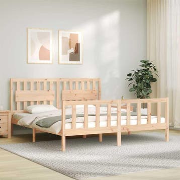 vidaXL Bedframe met hoofdbord massief hout, Verzenden, Nieuw