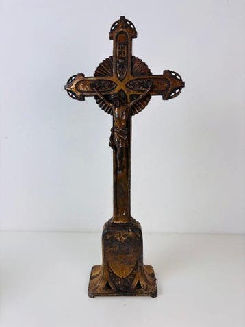 Crucifix - Gietijzer - 1920-1930 - Corpus Christi met INRI -, Antiek en Kunst