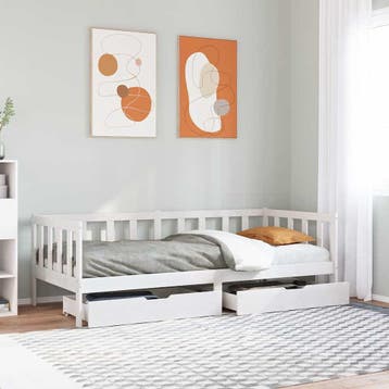 vidaXL Slaapbank met lades 90x190 cm massief grenenhout wit, Verzenden