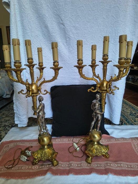 Tafellamp (2) - Verguld brons, Antiquités & Art, Curiosités & Brocante
