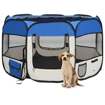 vidaXL Hondenren inklapbaar met draagtas 110x110x58 cm blauw, Verzenden