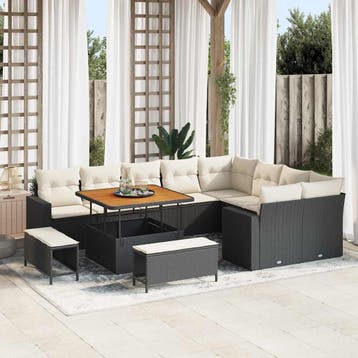 vidaXL Tuinbank Set 12 st Zwart poly rattan, Verzenden