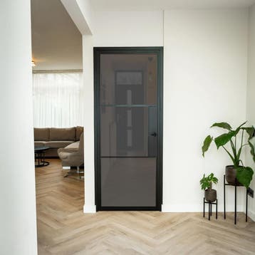 Stalen Binnendeur - Zwart - 3 Vlaks - Rookglas - Met slot, Doe-het-zelf en Bouw, Deuren en Vliegenramen, Minder dan 80 cm, Binnendeur