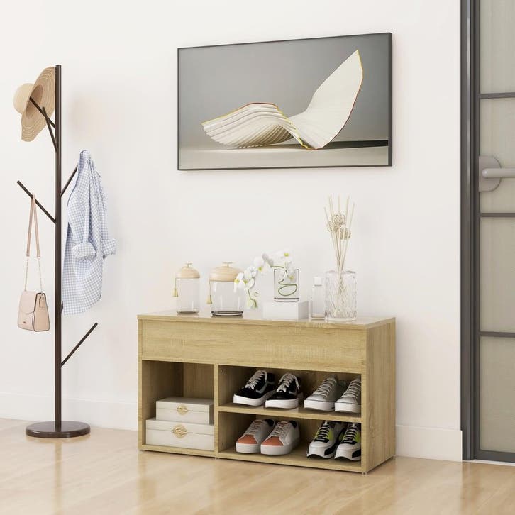 vidaXL Schoenenbank 80x30x45 cm bewerkt hout sonoma, Huis en Inrichting, Kasten | Schoenenkasten, Nieuw, Verzenden