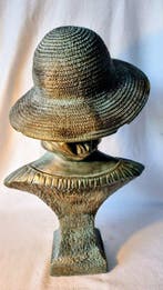 Buste, Dame mit Hut - 58 cm - Plâtre, Antiek en Kunst