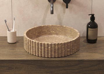 Salenzi Emperador Taupe Waskom 40x40x10cm Geribbeld, Ophalen of Verzenden, Overige typen