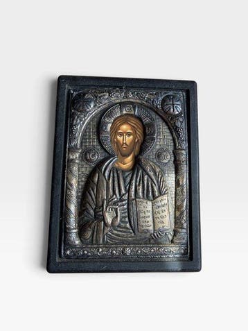 Icoon - Christus Pantokrator - Zilver, Hout, Antiek en Kunst